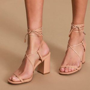 NWT Lulus Nude Lace-Up High Heel Sandals